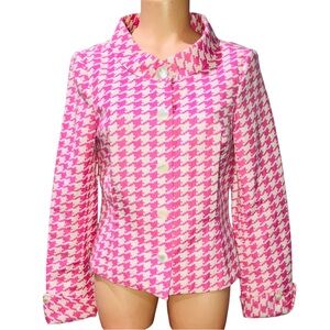 J.McLaughlin Pink Cream Herringbone Blazer Jacket Preppy Retro Sz 6 Cotton